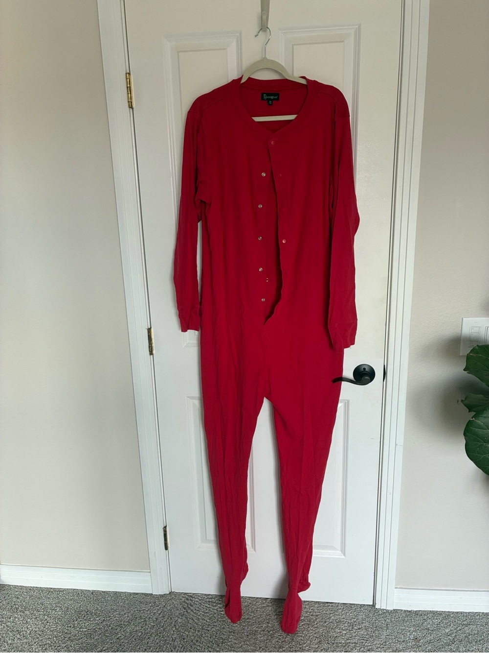 Cozy Red Long-Sleeve Footed Jumpsuit